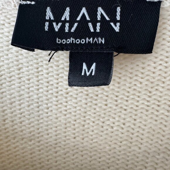 Boohooman Oversized Striped Distressed Sweater Off-White Black Men's Medium - Picture 5 of 6